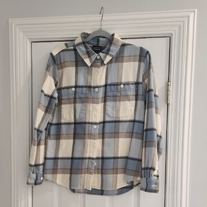 Patagonia Womens Plaid Shirt in Blue, Cream, and Brown